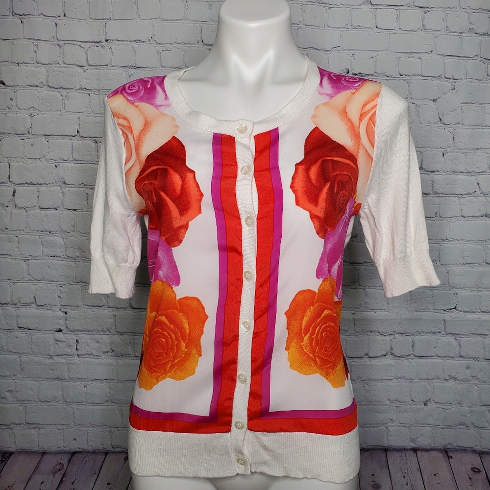 New York & Company Rose Short Sleeve Cardigan Size S